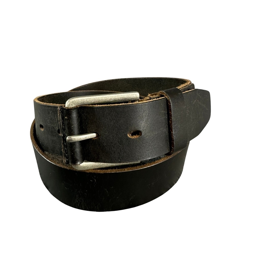 Timberland Mens Black Leather Belt Size 32 Roller Buckle 5392 Rugged Workwear